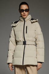Celeste Polished Edge Belted Hooded Down Jacket – Official Brand