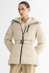 Celeste Polished Edge Belted Hooded Down Jacket – Official Brand