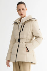 Celeste Polished Edge Belted Hooded Down Jacket – Official Brand