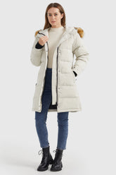 Windproof Puffer Down Coat with Fur Hood