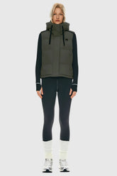 Cropped Hooded Puffer Down Vest with Zip-Up Front