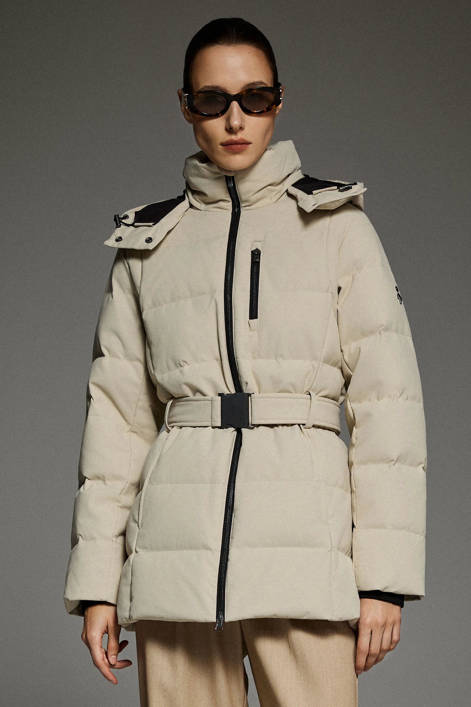 Celeste Polished Edge Belted Hooded Down Jacket – Official Brand