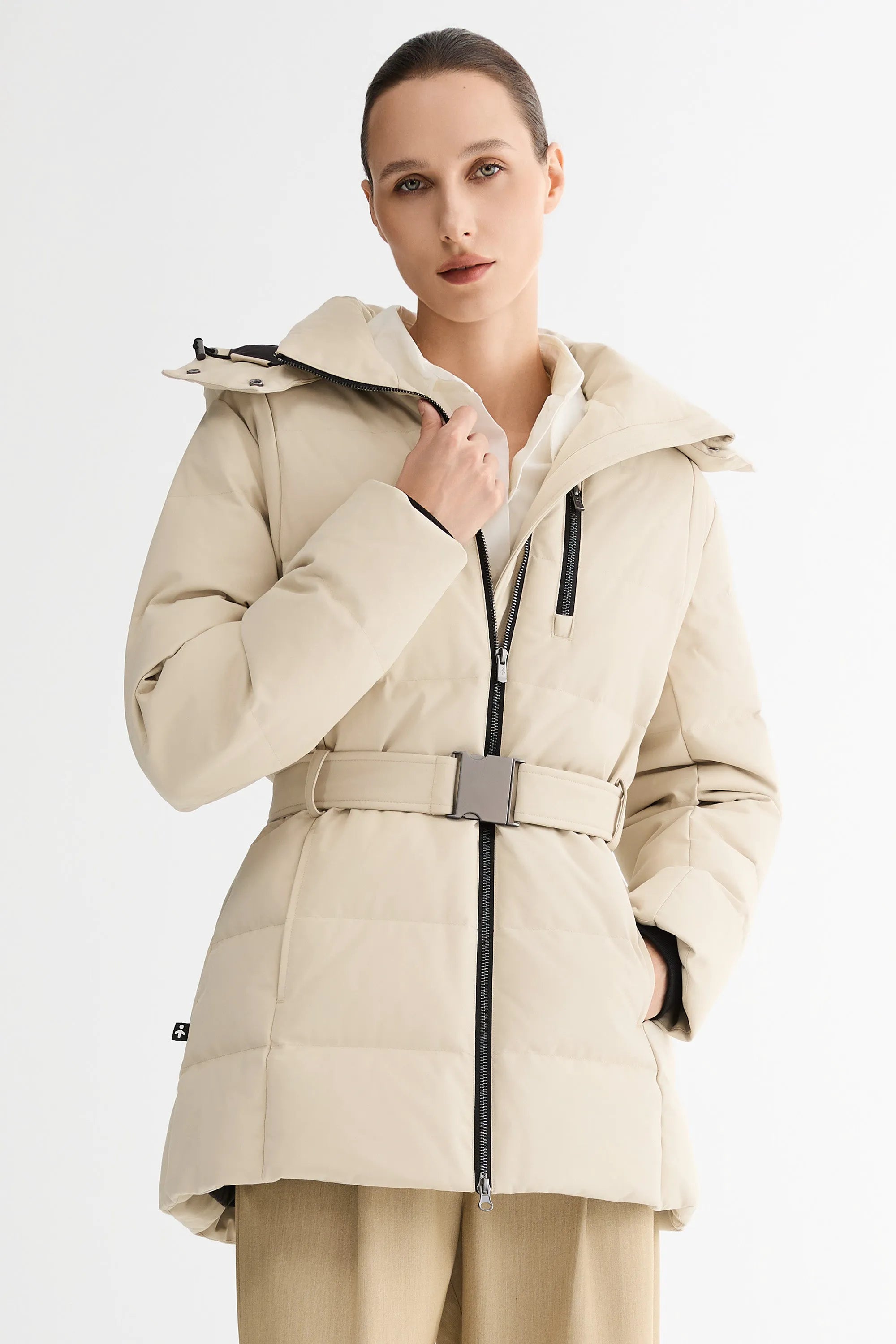 Celeste Polished Edge Belted Hooded Down Jacket – Official Brand