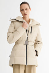 Celeste Polished Edge Belted Hooded Down Jacket – Official Brand