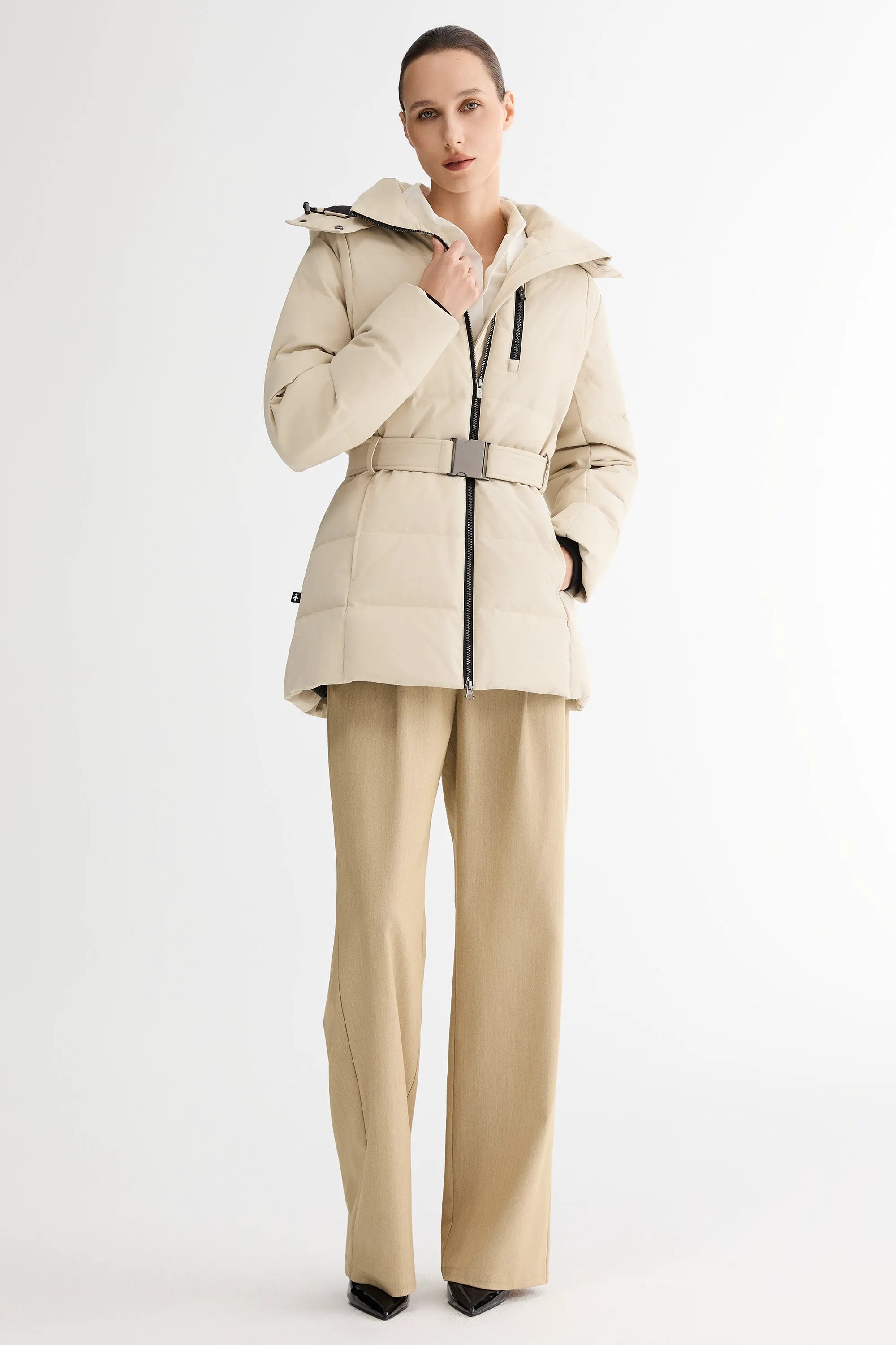 Celeste Polished Edge Belted Hooded Down Jacket – Official Brand
