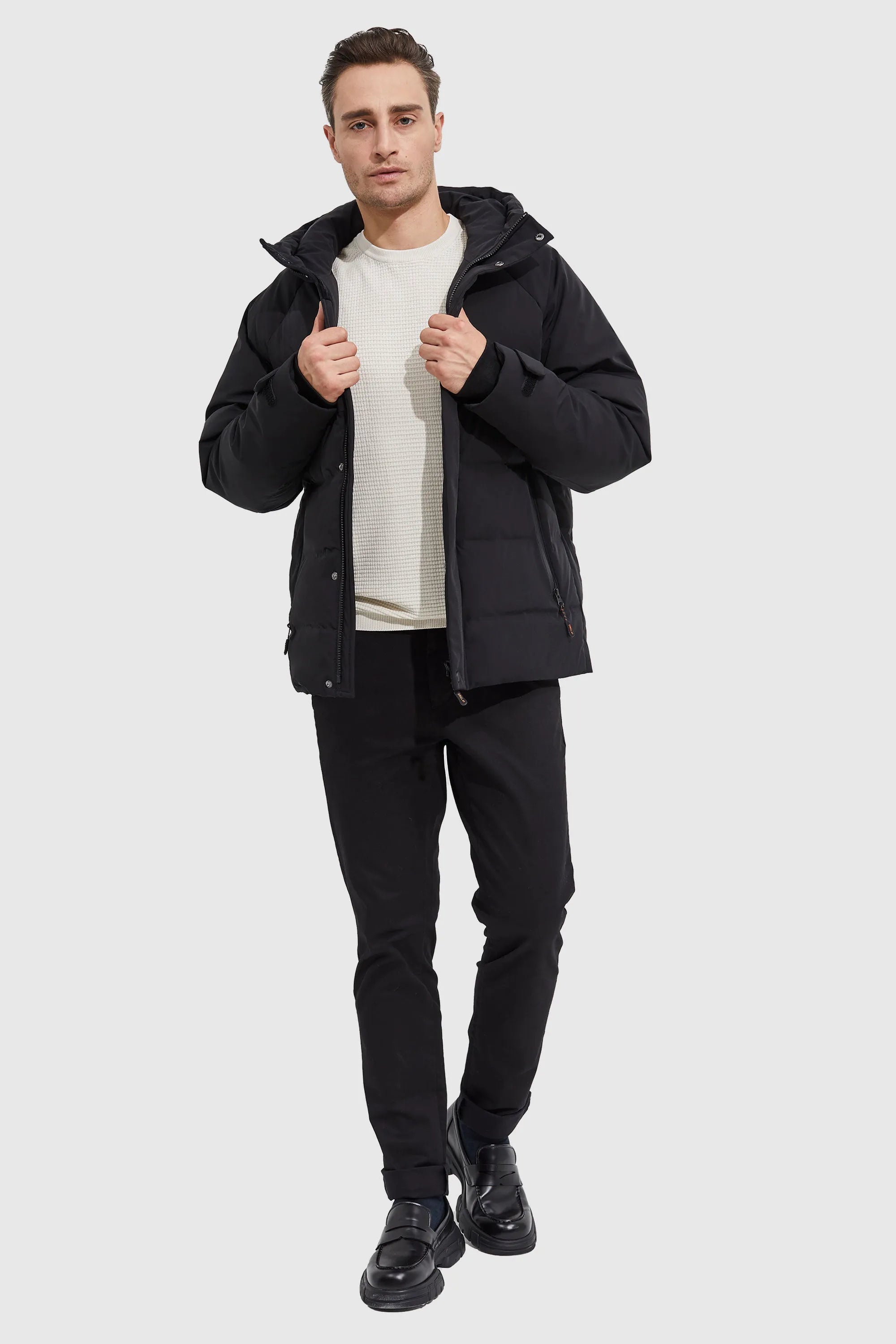 Winter Hooded Ribbed Cuff Down Jacket