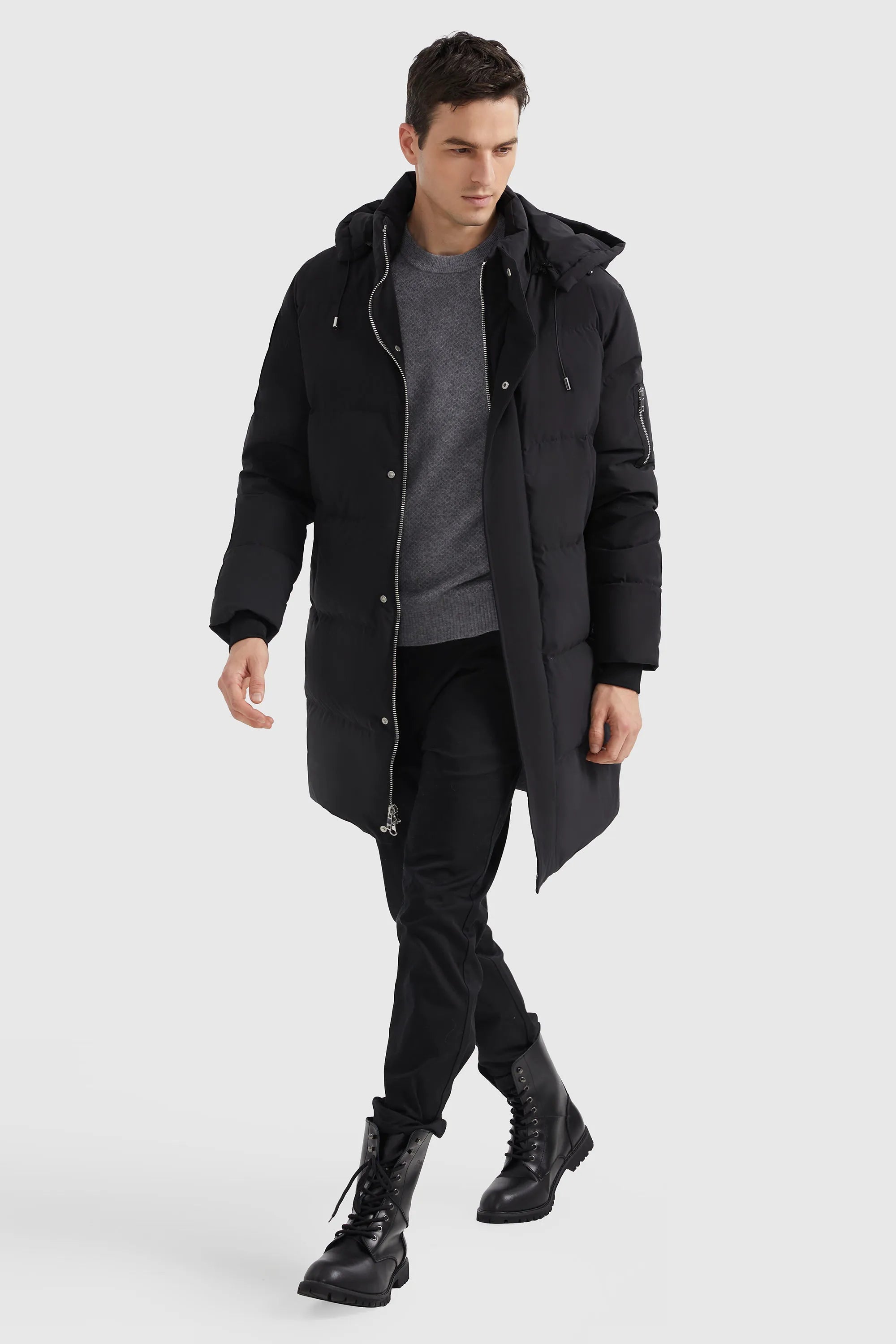 Thickened Down Jacket with Zip-Up and Snap Button Closure